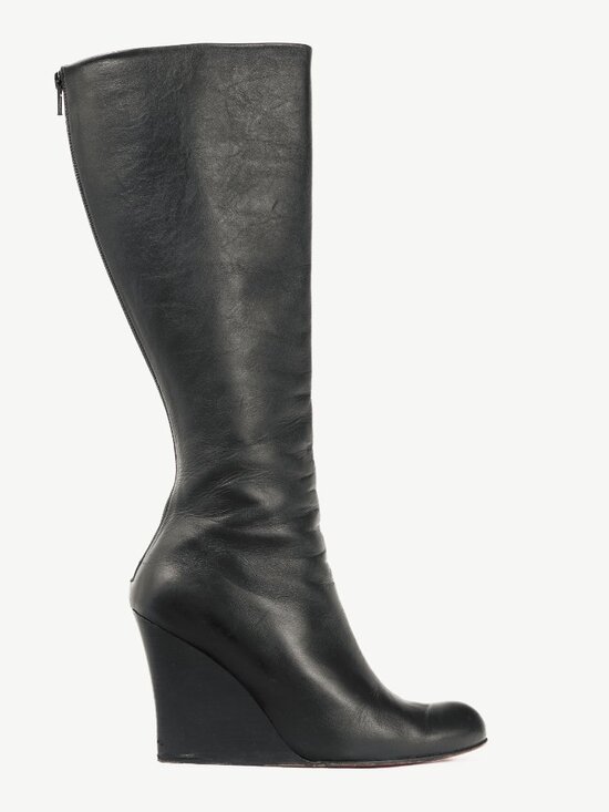 Christian Louboutin Shoes - Christian Louboutin Zepita Black Leather Knee-High Wedge Boots
